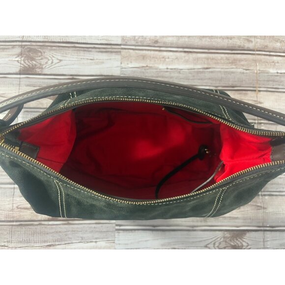 DOONEY & BOURKE Suede leather satchel purse bag color green Brown vintage 90's - Picture 7 of 13